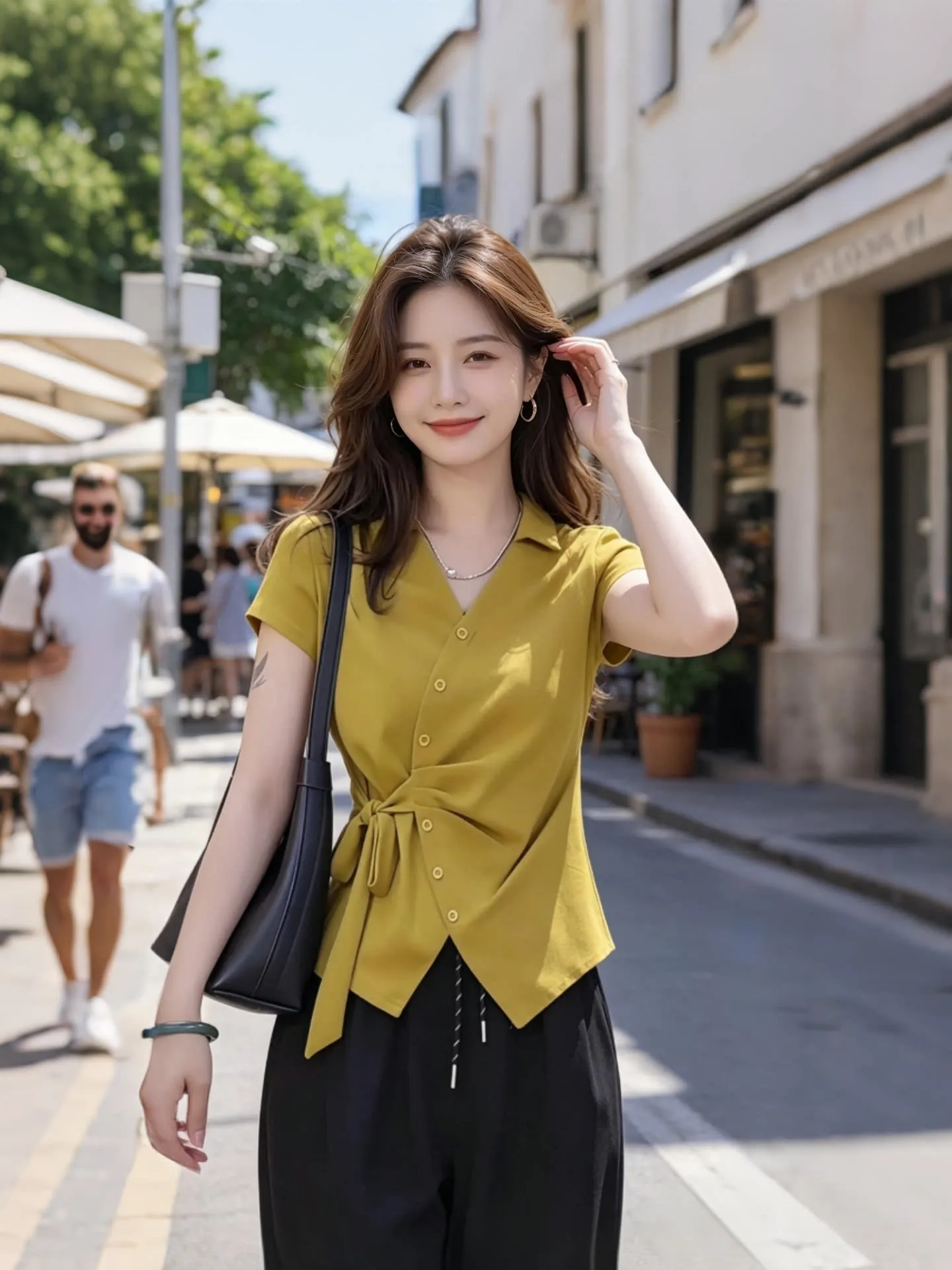 Elegant V-neck Belted Top Unique Design Summer Shirt Women's Fashion Slim Fit Breathable Short Sleeve Color Commute
Elegant V-neck Belted Top Unique Design Summer Shirt Women's Fashion Slim Fit Breathable Short Sleeve Color Commute