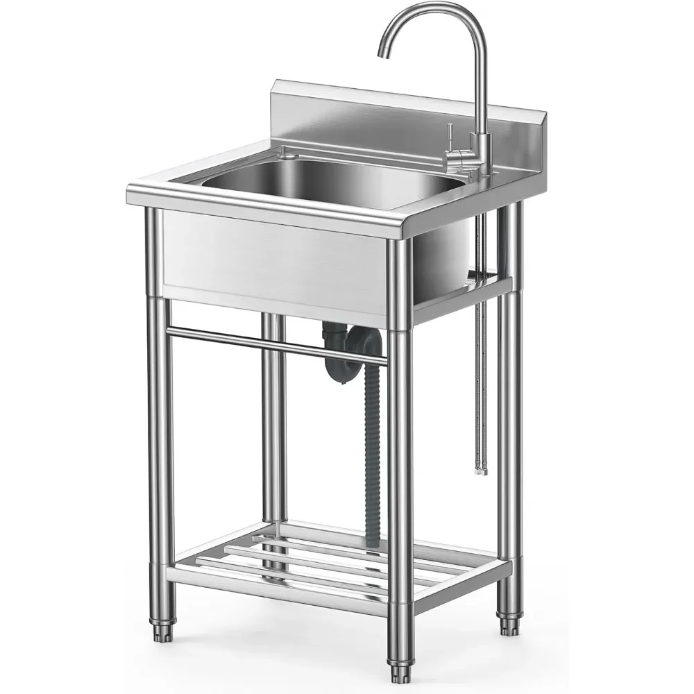 Utility Sink, Stainless Steel Sink, Single Bowl Freestanding Sink Kitchen Sinks with Hot & Cold Hoses Outdoor Sink
Utility Sink, Stainless Steel Sink, Single Bowl Freestanding Sink Kitchen Sinks with Hot & Cold Hoses Outdoor Sink