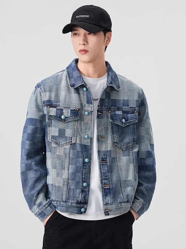 Retro American Mosaic Plaid Denim Jaet for Men Loose Fit Collared Casual Trendy Youth Leisure Top Cotton Polyester Blend
Retro American Mosaic Plaid Denim Jaet for Men Loose Fit Collared Casual Trendy Youth Leisure Top Cotton Polyester Blend