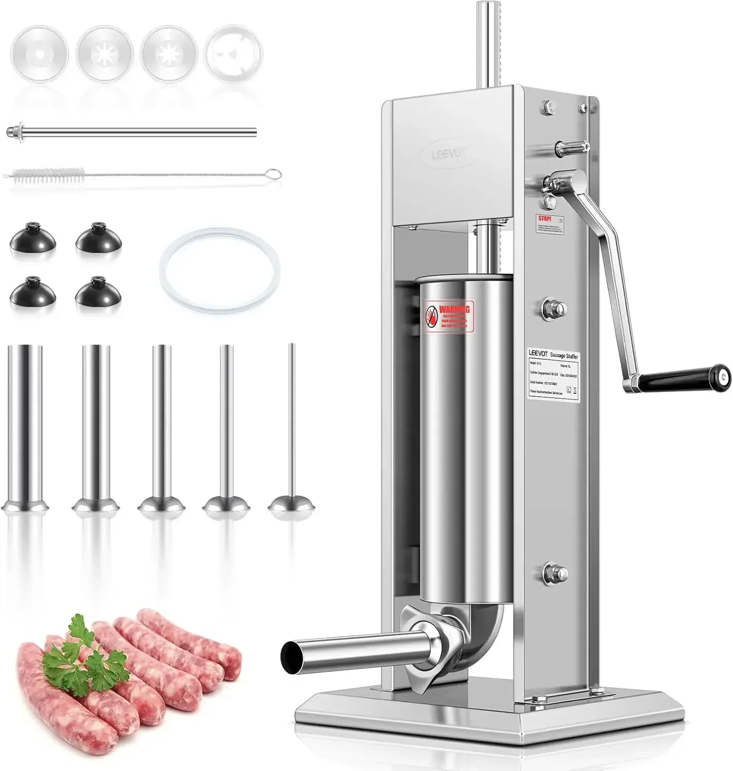 11LBS/5L Manual Sausage Stuffer, Professional Stainless Steel Sausages Maker & Filler Kit with 2 Speed, 5 Stuffing Tubes, Vertic
11LBS/5L Manual Sausage Stuffer, Professional Stainless Steel Sausages Maker & Filler Kit with 2 Speed, 5 Stuffing Tubes, Vertic