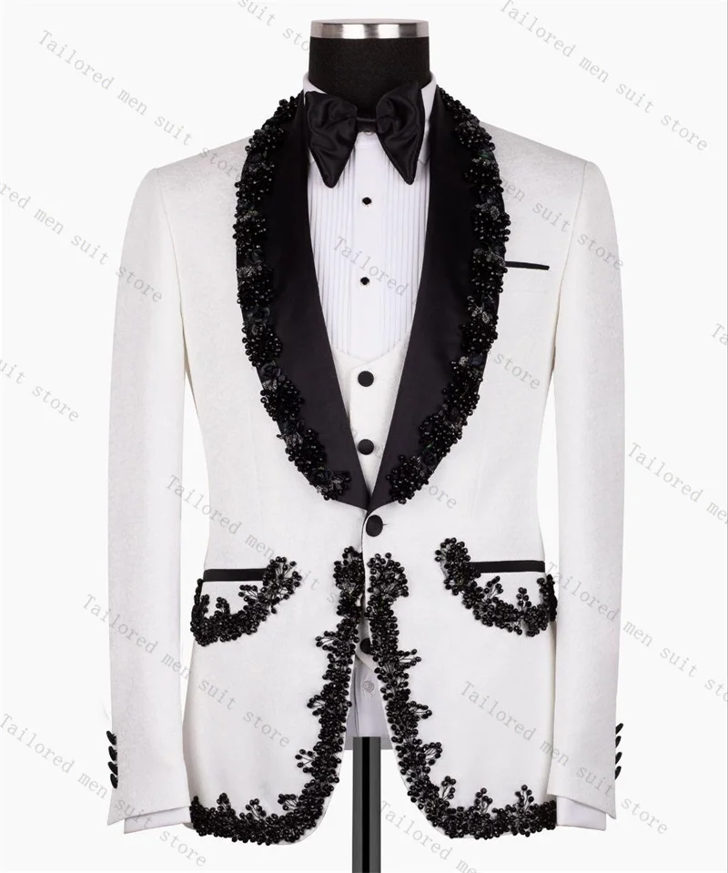 Men Suit Set Crystals 2 Pieces Black White Blazer+Pant Formal Office Male Jacket Prom Cotton Coat Trousers Groom Wedding Tuxedos
Men Suit Set Crystals 2 Pieces Black White Blazer+Pant Formal Office Male Jacket Prom Cotton Coat Trousers Groom Wedding Tuxedos