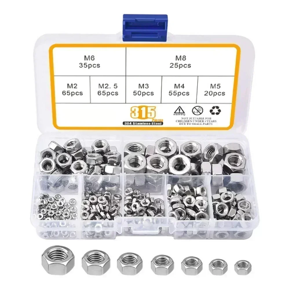 304 Stainless Steel Hexagonal Nut Set 315pcs with Nylon Self Locking Inserts in Plastic Organizer for Efficient Hardware Use
304 Stainless Steel Hexagonal Nut Set 315pcs with Nylon Self Locking Inserts in Plastic Organizer for Efficient Hardware Use