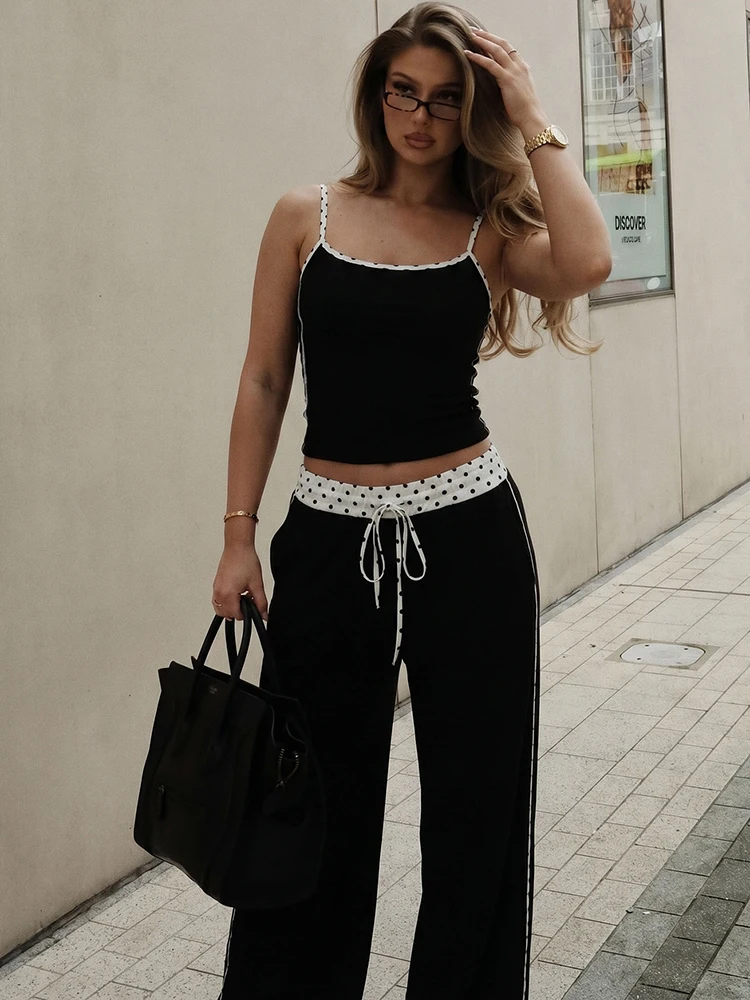 Kliou Casual Fashion 2 Piece Set Woman Polka Dot Patchwork Low-Neck Backless Camisole+Drawstring Long Pants Y2K Style Outfits
Kliou Casual Fashion 2 Piece Set Woman Polka Dot Patchwork Low-Neck Backless Camisole+Drawstring Long Pants Y2K Style Outfits