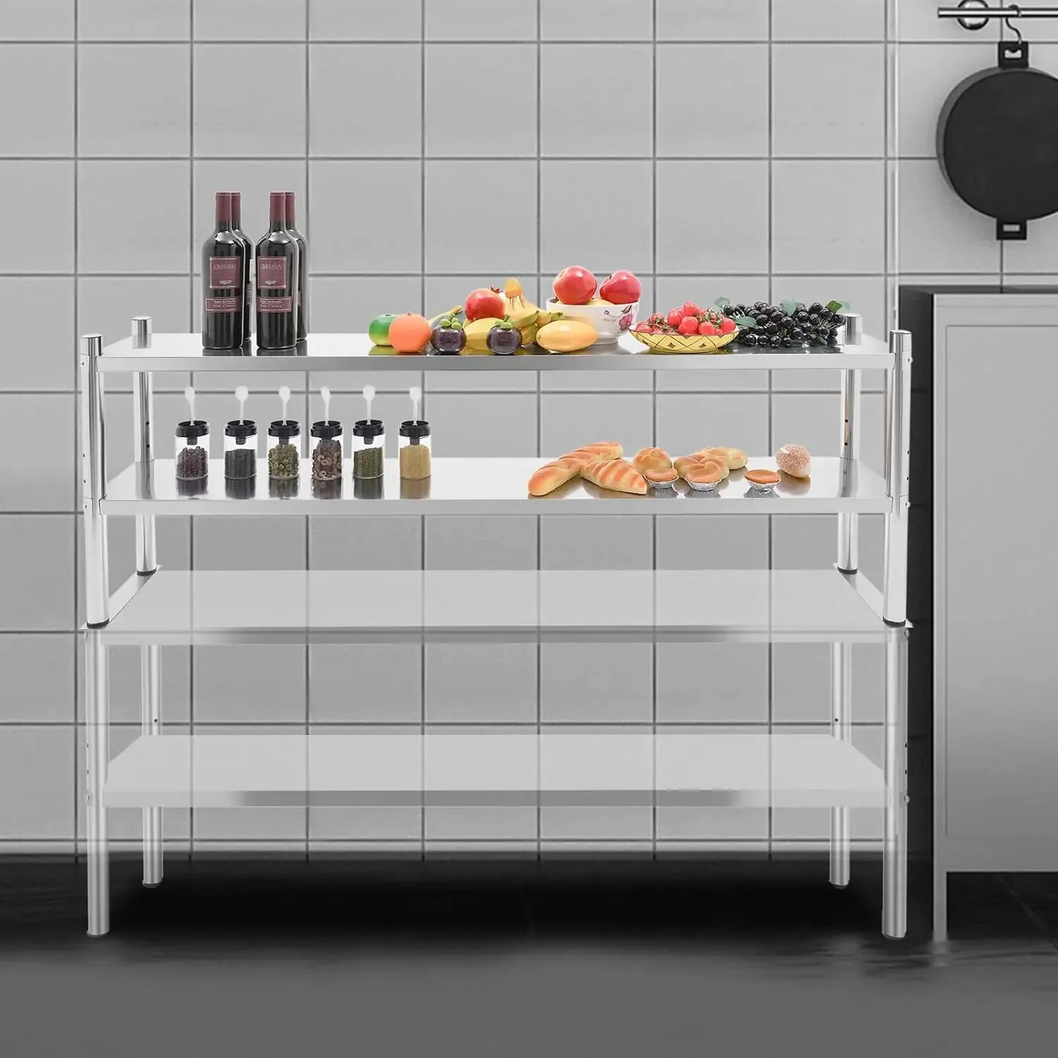 Stainless Steel Double Tier Overshelf, 12 * 60in Commercial Heavy Duty Shelving, Height Adjustable Shelf Storage for Prep & Work Table in Restaurant, Home and Kitchen (12 * 60in)
Stainless Steel Double Tier Overshelf, 12 * 60in Commercial Heavy Duty Shelving, Height Adjustable Shelf Storage for Prep & Work Table in Restaurant, Home and Kitchen (12 * 60in)