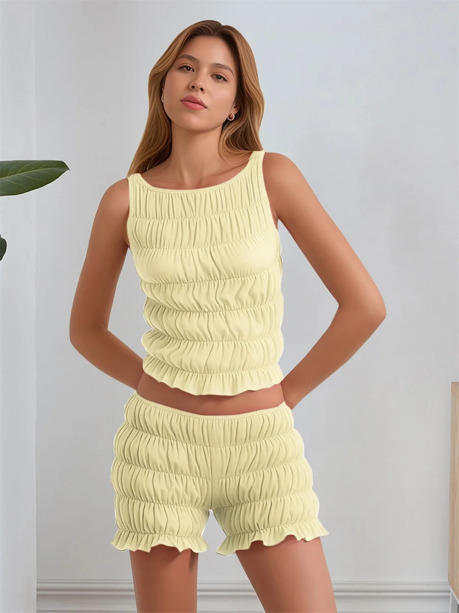 Women s Casual 2 Piece Lounge Wear Set with Sleeveless Ruched Tank Top and High Waisted Shorts in Solid Color
Women s Casual 2 Piece Lounge Wear Set with Sleeveless Ruched Tank Top and High Waisted Shorts in Solid Color