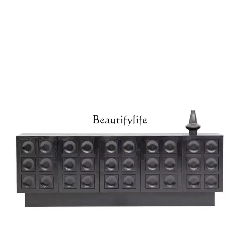 Nordic solid wood dining side cabinet, retro silent wind floor storage, black medieval log chest
Nordic solid wood dining side cabinet, retro silent wind floor storage, black medieval log chest