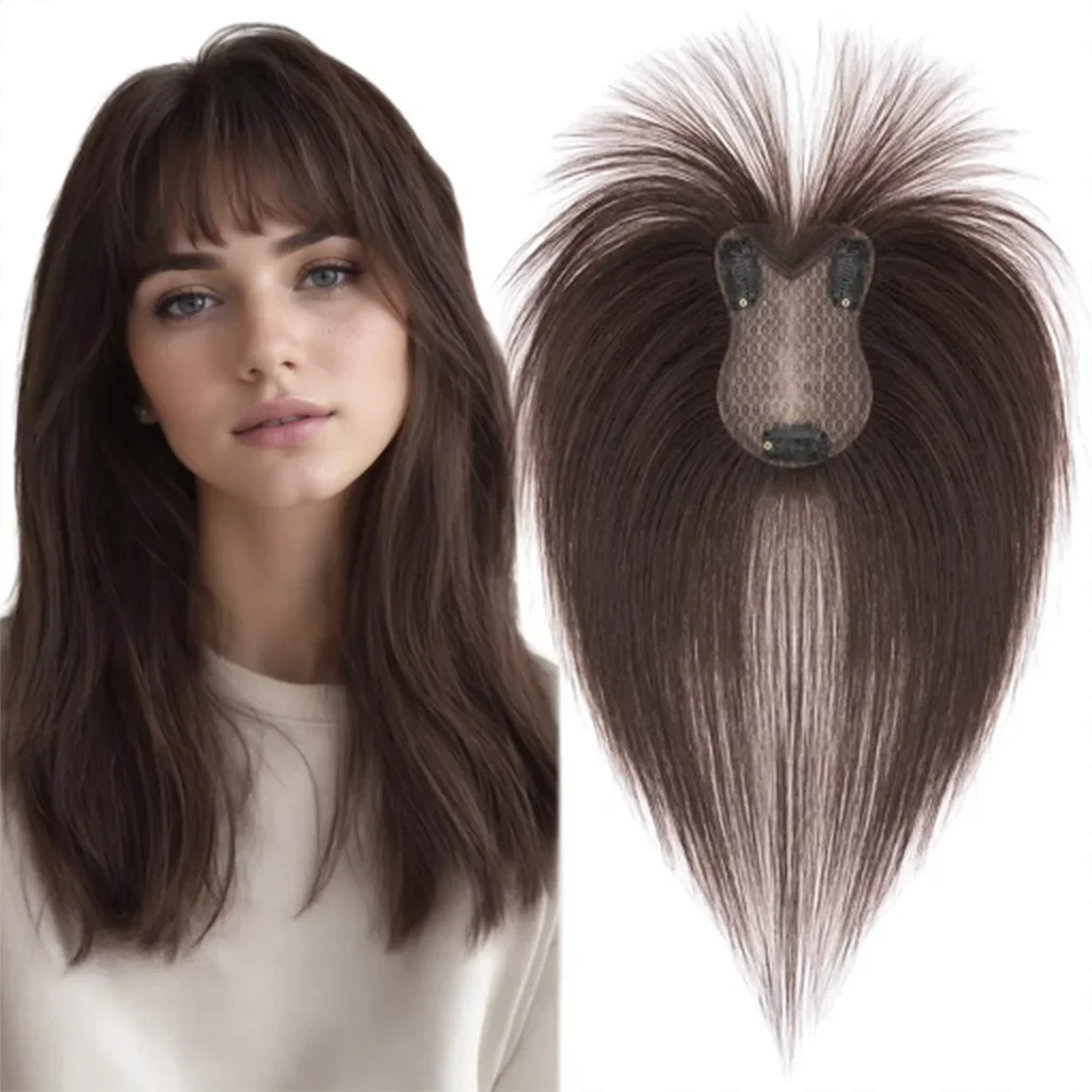 Human Hair Toppers for Women Real Human Hair Topper with Bangs Hand-Tied Thin Lace Base Light Weight Clip in Hairpiece Extension
Human Hair Toppers for Women Real Human Hair Topper with Bangs Hand-Tied Thin Lace Base Light Weight Clip in Hairpiece Extension