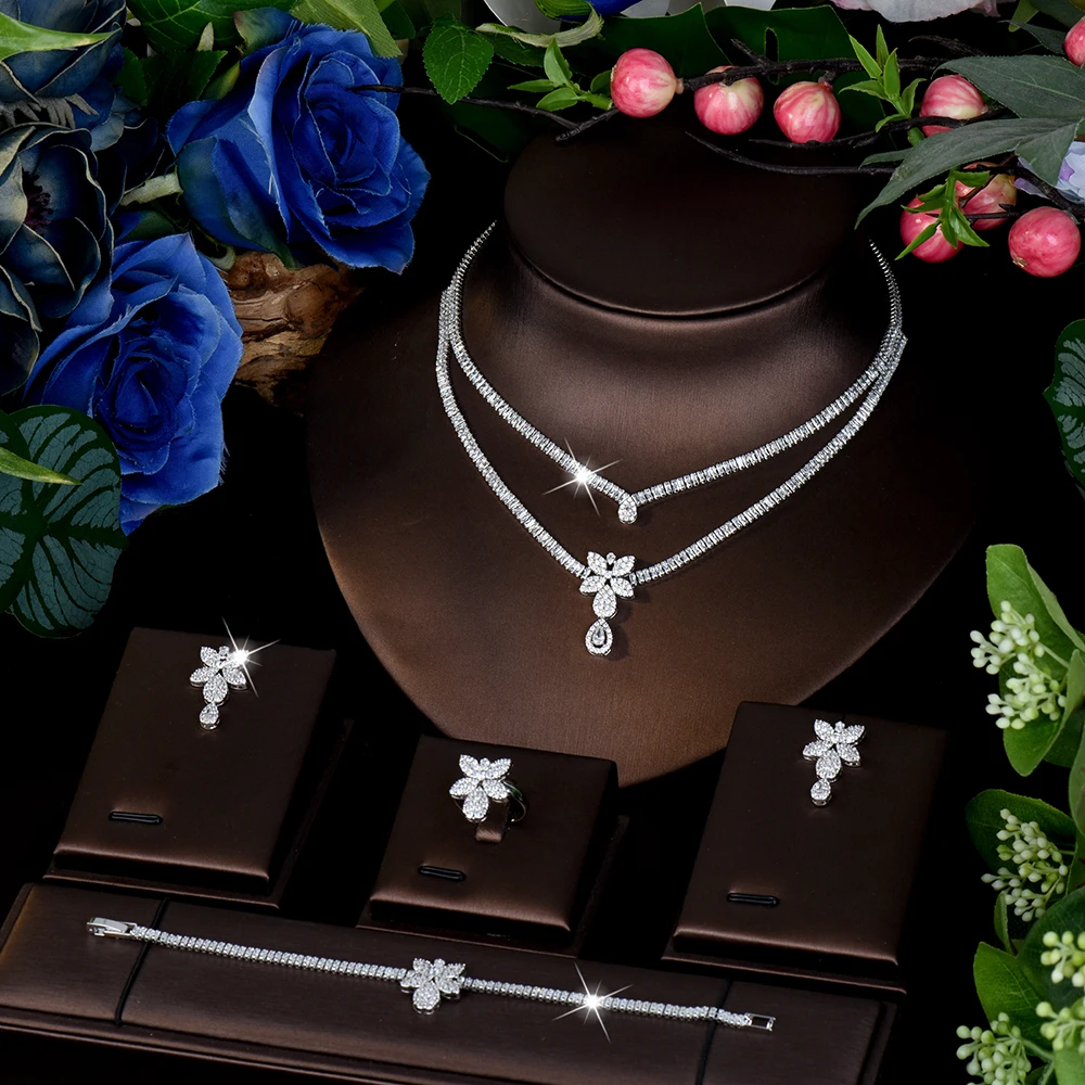Fashion Luxury Flower Two Layer Necklace Earrings Bracelet Women's Decoration Light Luxury Jewelry Set Wedding Party Gift M-873
Fashion Luxury Flower Two Layer Necklace Earrings Bracelet Women's Decoration Light Luxury Jewelry Set Wedding Party Gift M-873