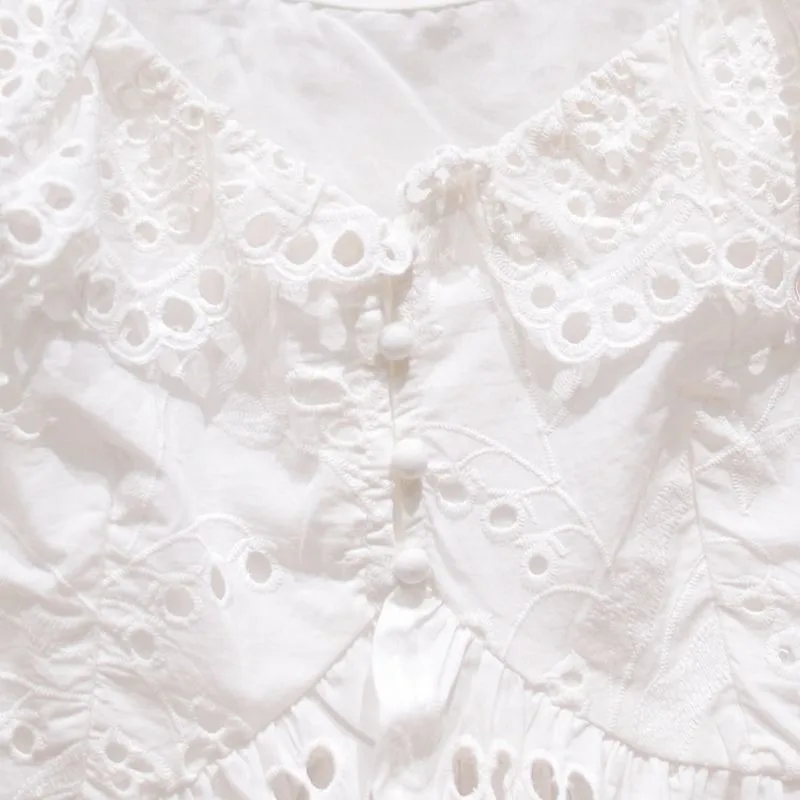 Unique Chic Bubble Sleeve Top Summer New Ruffle Edge One-word Shoulder Hollow White Shirt Temperament Commuting Women's Clothing
Unique Chic Bubble Sleeve Top Summer New Ruffle Edge One-word Shoulder Hollow White Shirt Temperament Commuting Women's Clothing
