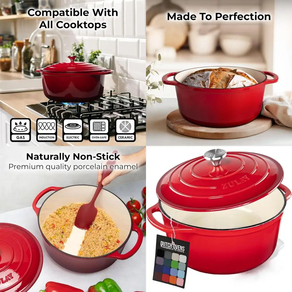 Enameled Cast Iron 6-Quart Dutch Oven with Lid - Oven Safe to 500°F, Ideal for Baking, Stews, Braising, and Roasting - Red
Enameled Cast Iron 6-Quart Dutch Oven with Lid - Oven Safe to 500°F, Ideal for Baking, Stews, Braising, and Roasting - Red