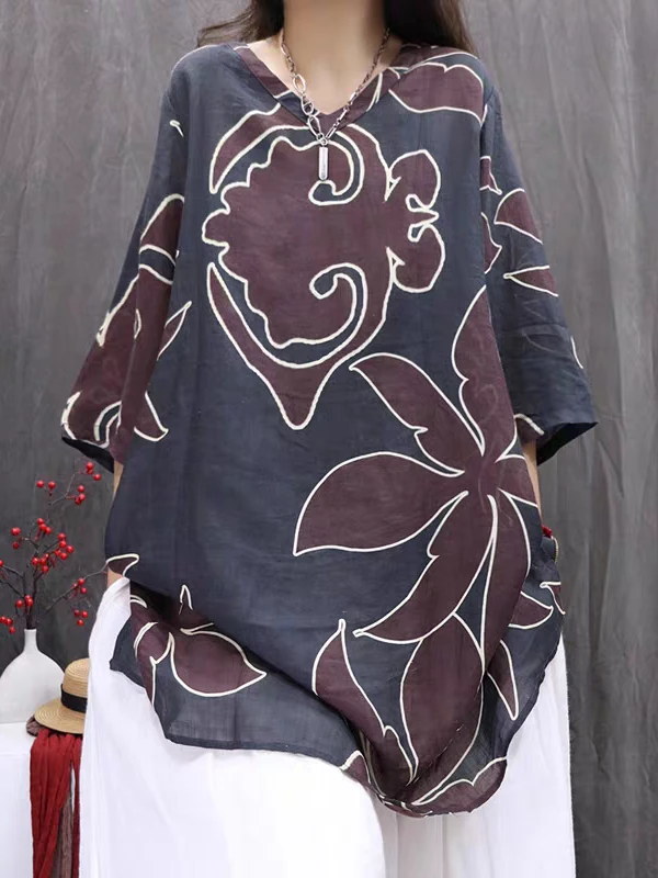 Summer Artistic Large Size Retro Print Shirt Dress Casual Loose mid Sleeve V-Neck Midi Artistic Top Women's Fashion
Summer Artistic Large Size Retro Print Shirt Dress Casual Loose mid Sleeve V-Neck Midi Artistic Top Women's Fashion