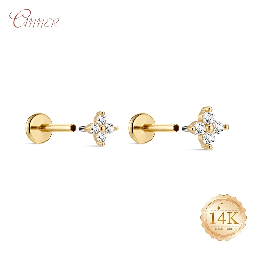 CANNER 14K Solid Gold Multi-size Four-petal Flower Piercing Earrings For Women Classic Mini Wedding Bridal Luxury Jewelry Gifts
CANNER 14K Solid Gold Multi-size Four-petal Flower Piercing Earrings For Women Classic Mini Wedding Bridal Luxury Jewelry Gifts