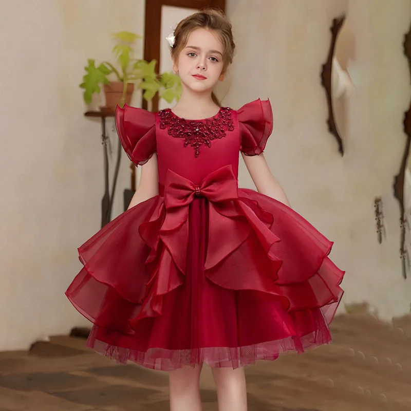 Christmas Princess Dress For Girl Embroidery Elegant Mesh Children Clothes Flared Sleeve Bow Birthday Formal Party Dress Wedding 
Christmas Princess Dress For Girl Embroidery Elegant Mesh Children Clothes Flared Sleeve Bow Birthday Formal Party Dress Wedding