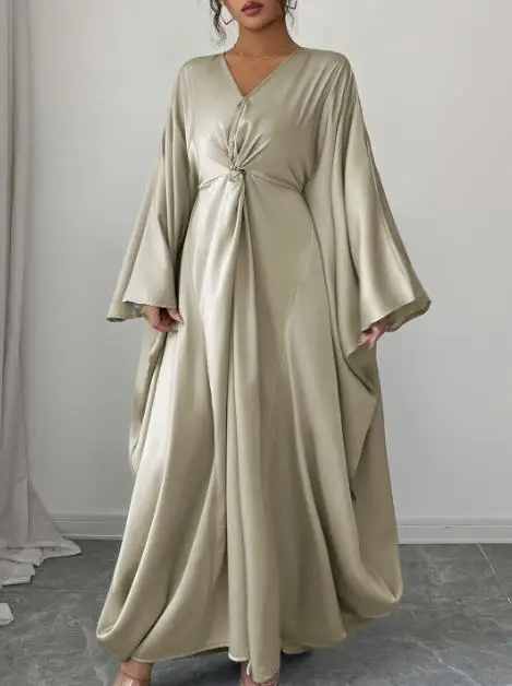 Women's Dress Spring New French Style Gorgeous Style Silk Satin Solid Twisted Design V-Neck Bat Sleeve Loose Banquet Dress
Women's Dress Spring New French Style Gorgeous Style Silk Satin Solid Twisted Design V-Neck Bat Sleeve Loose Banquet Dress