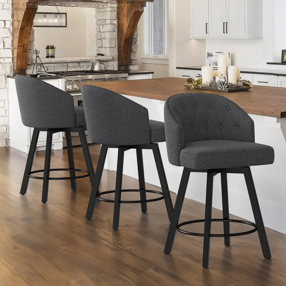 Counter Height Bar Stools Set of 3, 26" Swivel Fabric Upholstered Bar Stools with Backs and Metal Legs, Retro Counter Stools for
Counter Height Bar Stools Set of 3, 26" Swivel Fabric Upholstered Bar Stools with Backs and Metal Legs, Retro Counter Stools for