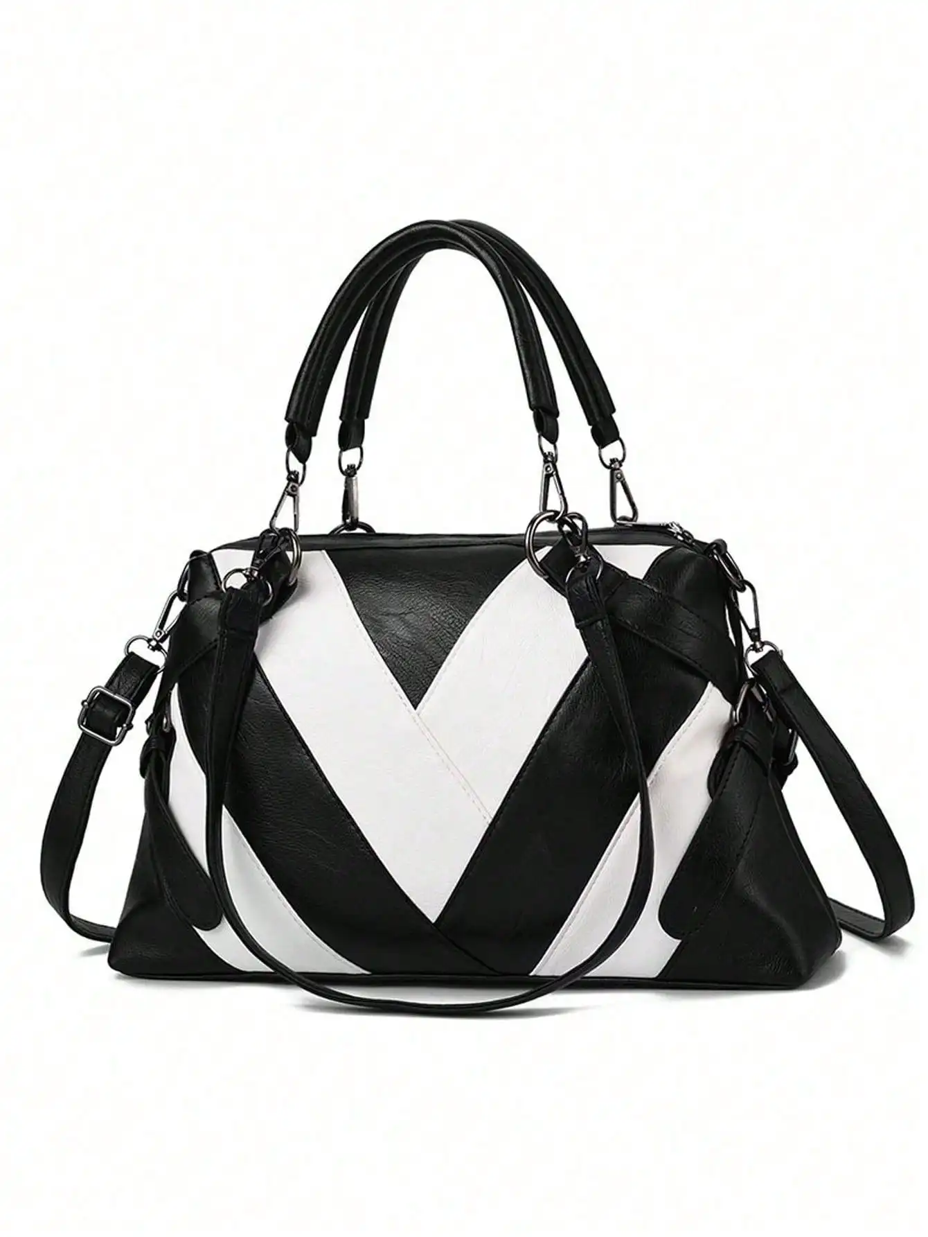 Black and White Chevron Pattern Large Capacity Top-Handle Handbag for Women
Black and White Chevron Pattern Large Capacity Top-Handle Handbag for Women