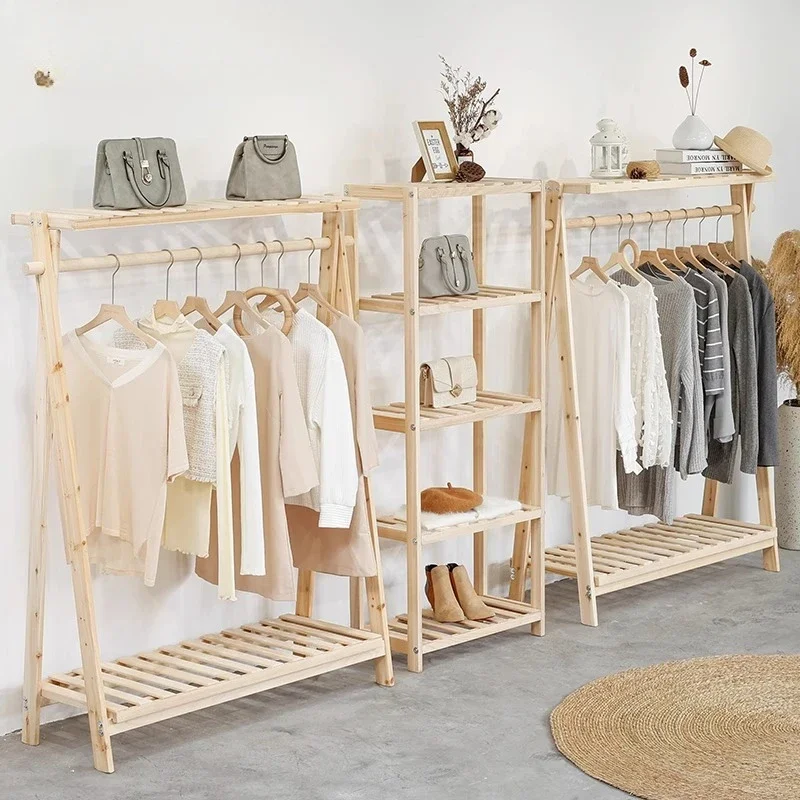 Clothing store retro women's clothing hanger high-end shelf solid wood floor display rack
Clothing store retro women's clothing hanger high-end shelf solid wood floor display rack