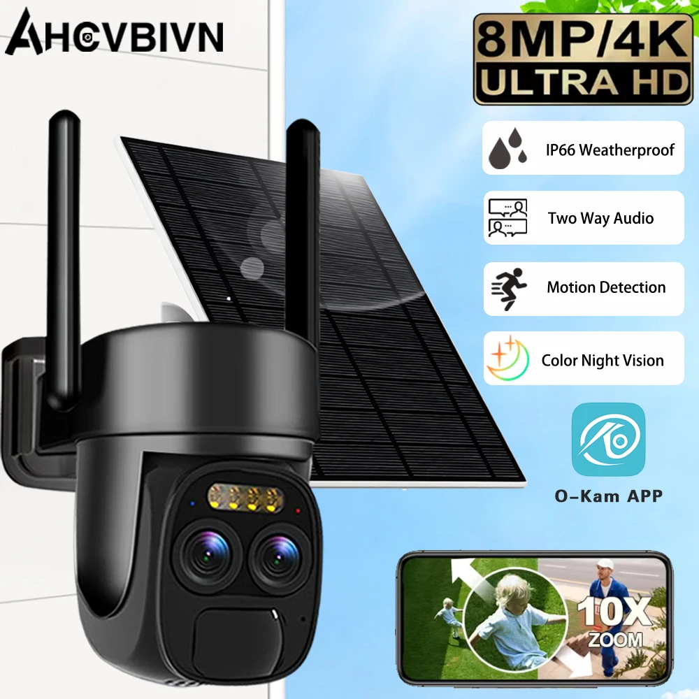 Dual Lens WIFI Solar Cameras 10X Zoom 8MP Wireless Surveillance PTZ Battery Camera 4K Color Night Vision Two Way Audio O-KAM APP
Dual Lens WIFI Solar Cameras 10X Zoom 8MP Wireless Surveillance PTZ Battery Camera 4K Color Night Vision Two Way Audio O-KAM APP