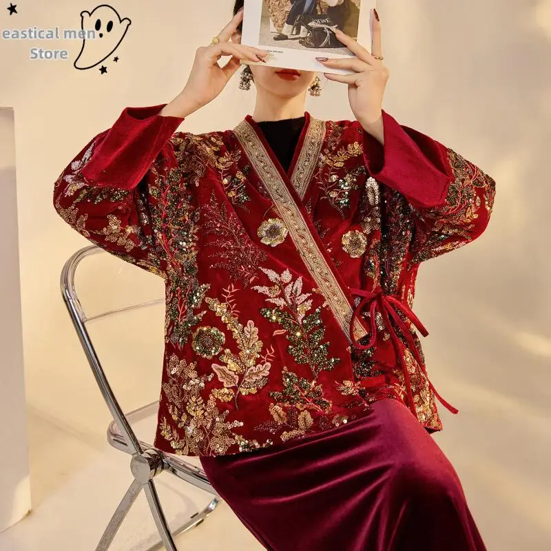 Luxury Glitter Embroider Flower Hanfu Warm Down Jacket Lady Autumn Winter New Chinese Style Tang Clothes Velvet Skirt Qipao
Luxury Glitter Embroider Flower Hanfu Warm Down Jacket Lady Autumn Winter New Chinese Style Tang Clothes Velvet Skirt Qipao