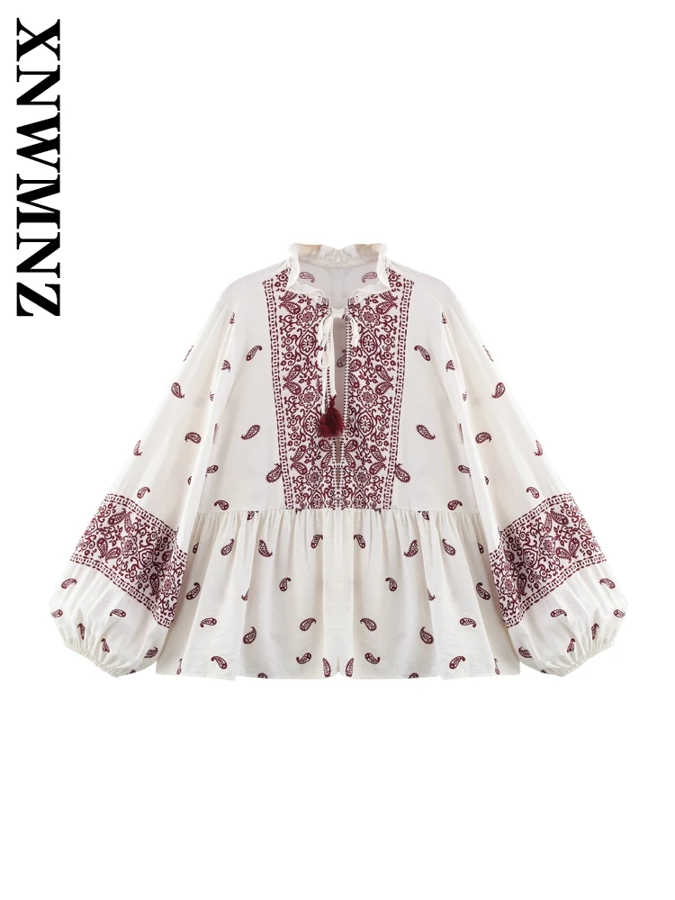 XNWMNZ 2025 Spring Woman's Chic Stand Collar Chiffon Blouse Top Vintage Summer Female Long Sleeve Lace Blouses Print Pullover
XNWMNZ 2025 Spring Woman's Chic Stand Collar Chiffon Blouse Top Vintage Summer Female Long Sleeve Lace Blouses Print Pullover