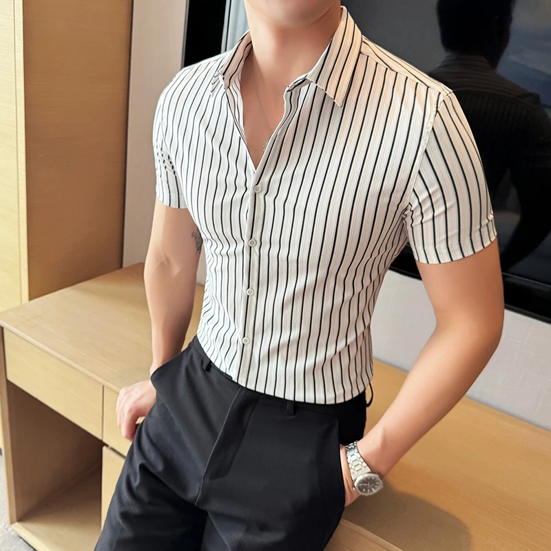 2024 Summer Striped Shirts Men Slim Fit Short Sleeve Casual Business Formal Dress Shirts Fashion Streetwear Social Men Clothing
2024 Summer Striped Shirts Men Slim Fit Short Sleeve Casual Business Formal Dress Shirts Fashion Streetwear Social Men Clothing