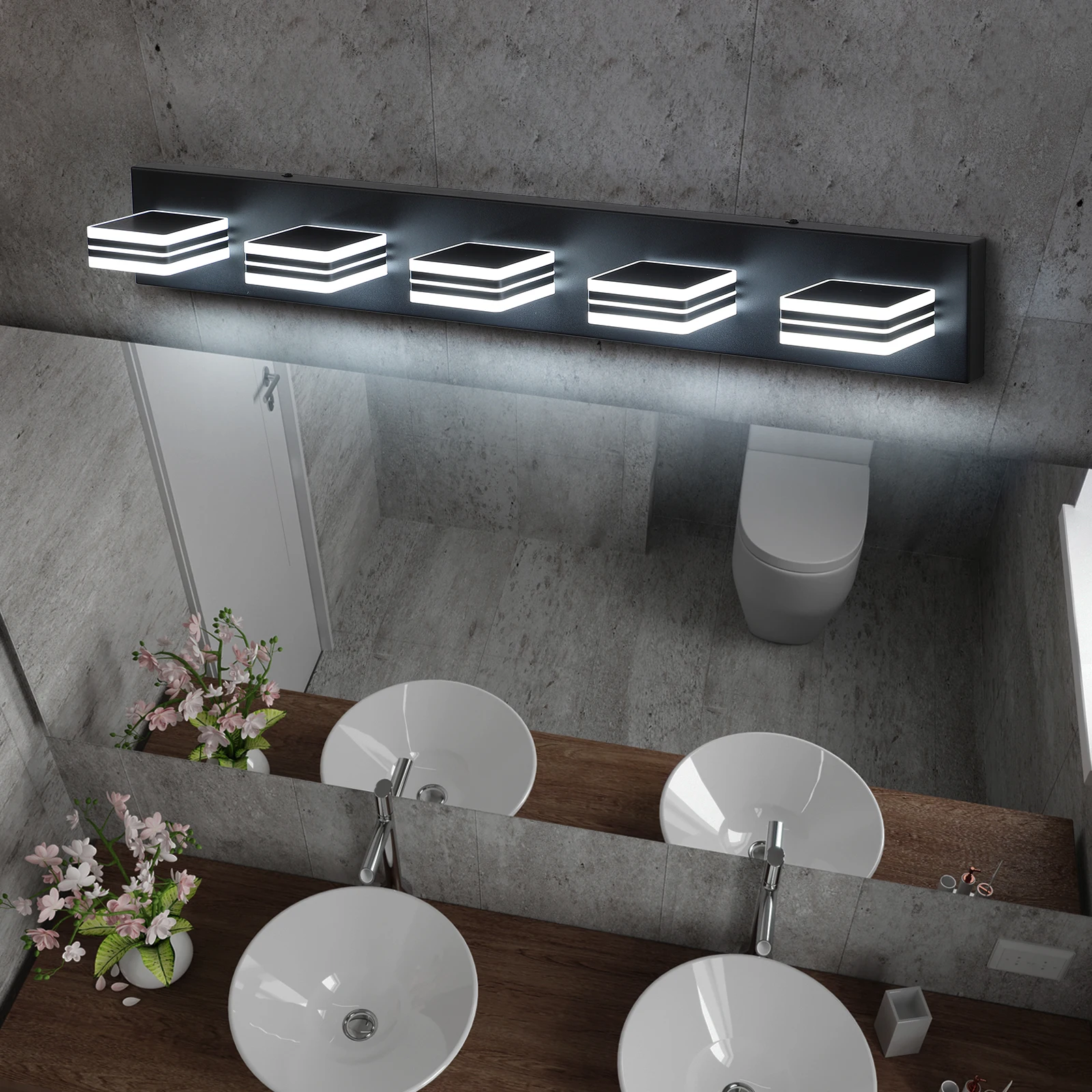 5-Lights Modern LED Bathroom Vanity Lights Over Long Mirror Acrylic up and Down Matte Black Bath Wall Lighting Fixtures
5-Lights Modern LED Bathroom Vanity Lights Over Long Mirror Acrylic up and Down Matte Black Bath Wall Lighting Fixtures