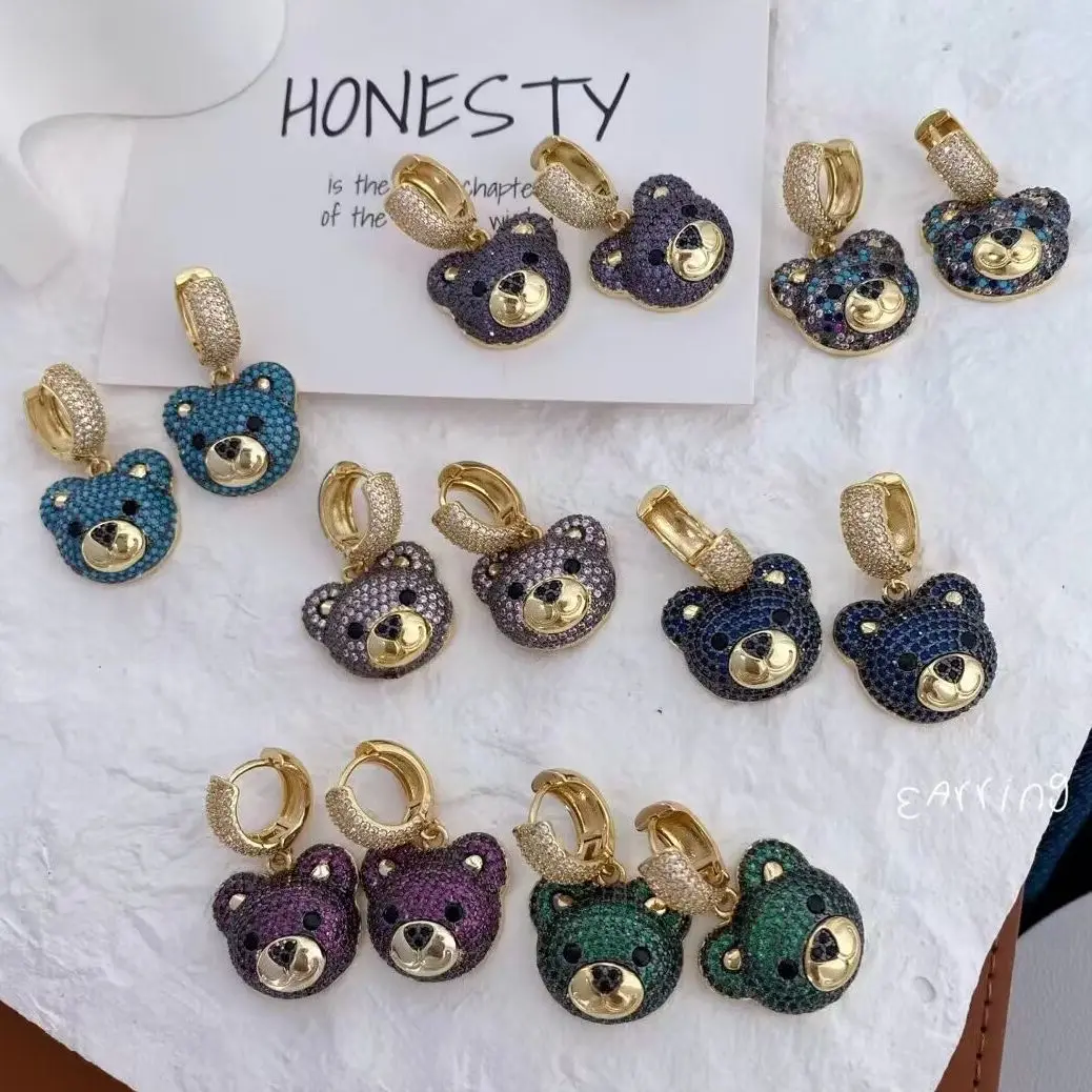 3Pair Fashion Gold Plated Colorful Cz Bear Earrings for Women Cubic Zircon Copper Hoops Bear Dangle Earrings Women Jewelry
3Pair Fashion Gold Plated Colorful Cz Bear Earrings for Women Cubic Zircon Copper Hoops Bear Dangle Earrings Women Jewelry