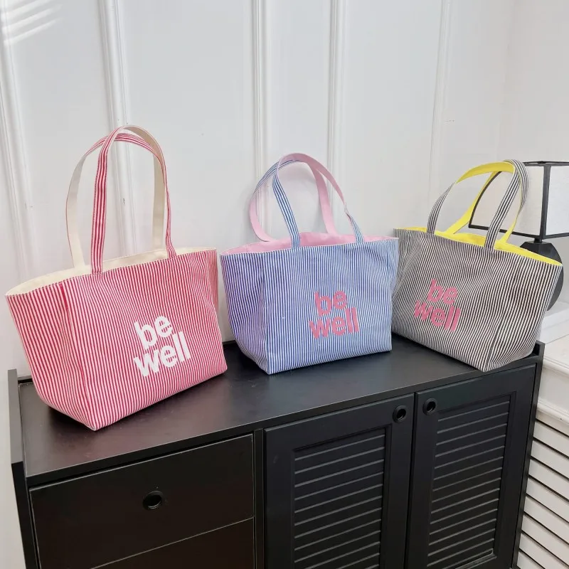 New Colorful Double Sided Canvas Tote Bags for Women Korean Style Large Capacity Casual Simple Denim Striped Shoulder Bag
New Colorful Double Sided Canvas Tote Bags for Women Korean Style Large Capacity Casual Simple Denim Striped Shoulder Bag