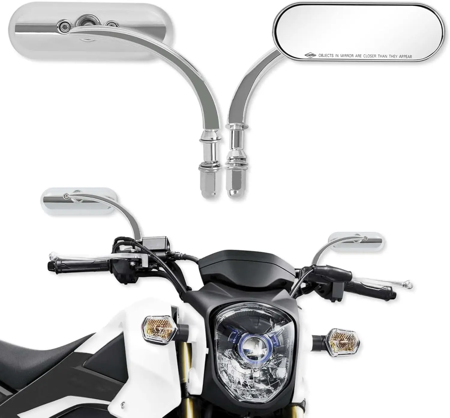 Motorcycle Mirrors for Handlebars Universal 8MM 10MM Side Mirror for Street Bike Bobber Cafe Racer Touring Cruiser (Oval-Chrome)
Motorcycle Mirrors for Handlebars Universal 8MM 10MM Side Mirror for Street Bike Bobber Cafe Racer Touring Cruiser (Oval-Chrome)