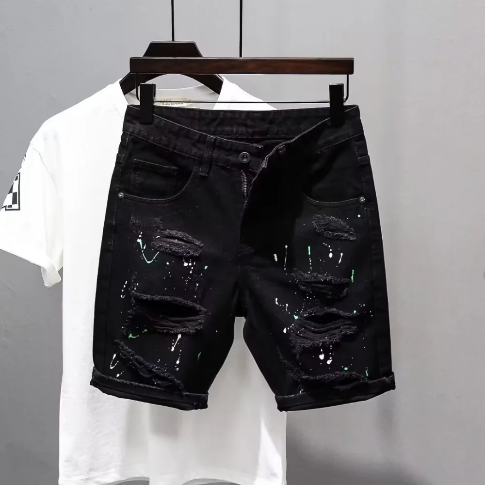 Summer Luxury Kpop Men's Y2K Streetwear Ripped Jeans Trendy Dotting Ink Designer Distressed Casual Boyfriend Black Denim Shorts
Summer Luxury Kpop Men's Y2K Streetwear Ripped Jeans Trendy Dotting Ink Designer Distressed Casual Boyfriend Black Denim Shorts