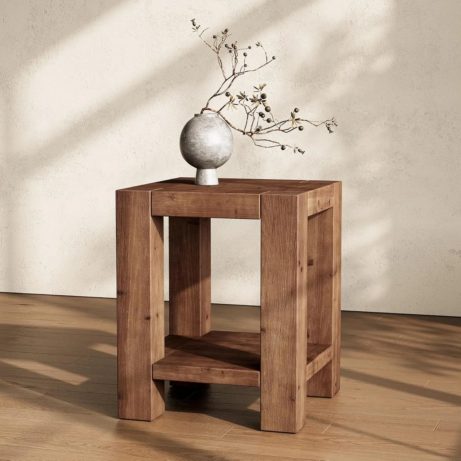 Solid Wood 2-Tier Side Table with Storage Shelves for Living Room Bedroom Small Spaces Rustic Brown, Customized
Solid Wood 2-Tier Side Table with Storage Shelves for Living Room Bedroom Small Spaces Rustic Brown, Customized