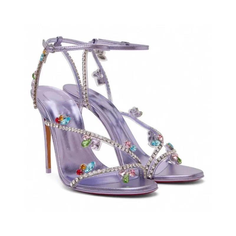 Glitter Colorful Gem Rhinestone Strap Purple Sandals Thin High Heels Open Toe Summer Hollow Crystal Sandalias Wedding Shoes
Glitter Colorful Gem Rhinestone Strap Purple Sandals Thin High Heels Open Toe Summer Hollow Crystal Sandalias Wedding Shoes