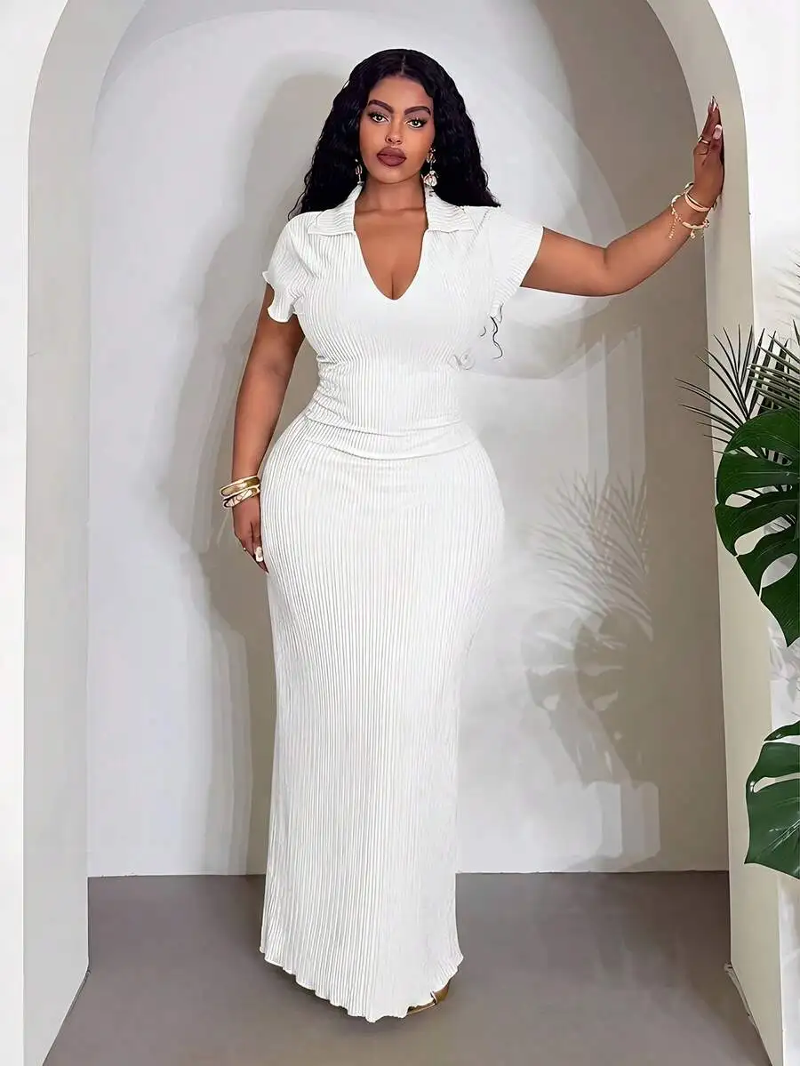 White Pleated Collar V-Neck Maxi Dress For Women Summer Casual Elegant
White Pleated Collar V-Neck Maxi Dress For Women Summer Casual Elegant