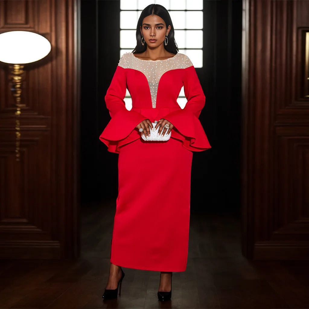 Fashion Women Elegant Long Sleeves Beads Pearl Ruffle Long Dress Party Midi Gowns
Fashion Women Elegant Long Sleeves Beads Pearl Ruffle Long Dress Party Midi Gowns