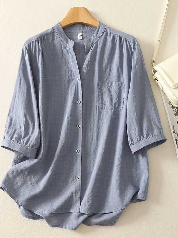 Casual Striped Shirt Women's plus Size Artistic Five-Quarter Sleeve Slimming Commute Top Button-Up Loose Fit Summer Shirt
Casual Striped Shirt Women's plus Size Artistic Five-Quarter Sleeve Slimming Commute Top Button-Up Loose Fit Summer Shirt
