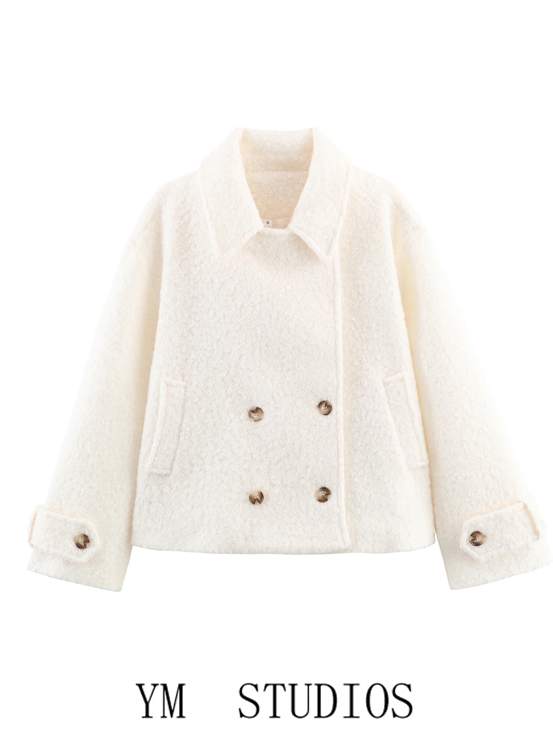 Women's Creamy Loop Wool Short Double-Breasted Coat Street Style Warm Polyester Fiber Long Sleeve Turn-down Collar Spring
Women's Creamy Loop Wool Short Double-Breasted Coat Street Style Warm Polyester Fiber Long Sleeve Turn-down Collar Spring