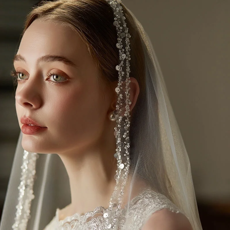 One Layer Beaed Sequin Women Wedding Veil Ivory Color Long Bridal Veils with Comb Fashion Girls Photograph Headwear
One Layer Beaed Sequin Women Wedding Veil Ivory Color Long Bridal Veils with Comb Fashion Girls Photograph Headwear