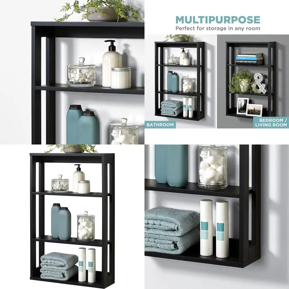 Wall-Mounted Wooden Storage Organizer with 4 Shelves for Space-Saving in Bathrooms and Kitchens, Black
Wall-Mounted Wooden Storage Organizer with 4 Shelves for Space-Saving in Bathrooms and Kitchens, Black