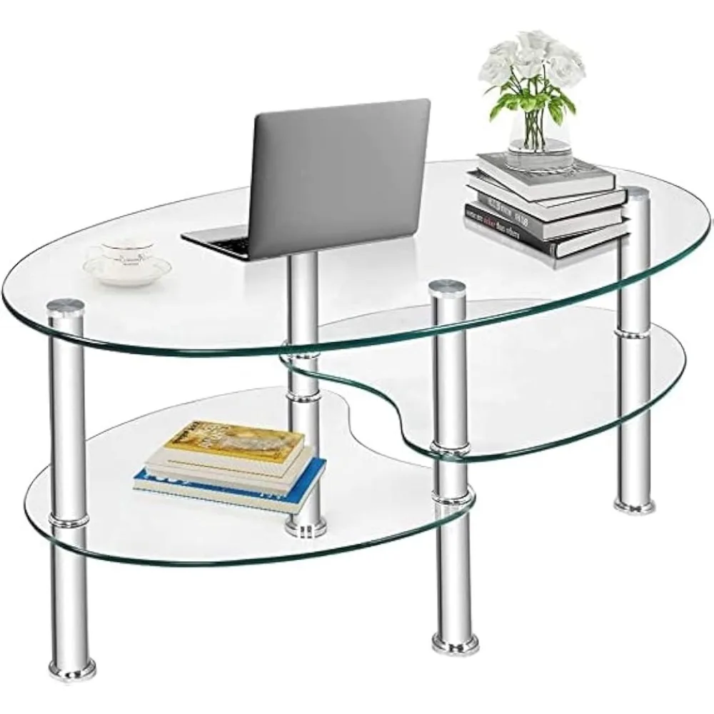 Oval 3-Tier Modern Smooth Tea Table with Spacious Glass Desk-Top, Shelf & Sturdy Chrome Plated Leg End Table
Oval 3-Tier Modern Smooth Tea Table with Spacious Glass Desk-Top, Shelf & Sturdy Chrome Plated Leg End Table