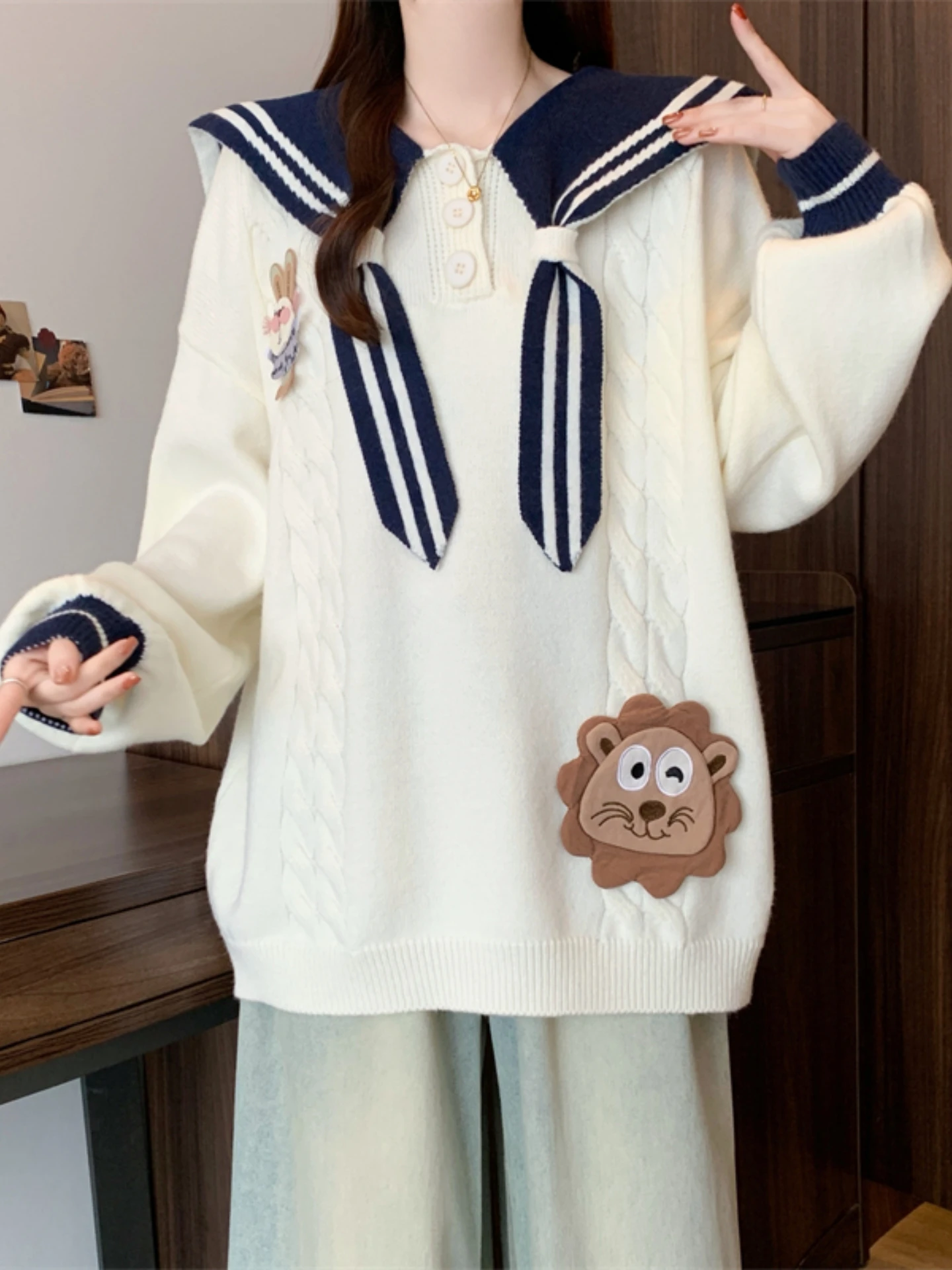 Loose Knitted Navy Collar Sweater Women's Fashionable Spring Autumn Large Size Casual Cartoon Top Comfortable Soft Material
Loose Knitted Navy Collar Sweater Women's Fashionable Spring Autumn Large Size Casual Cartoon Top Comfortable Soft Material