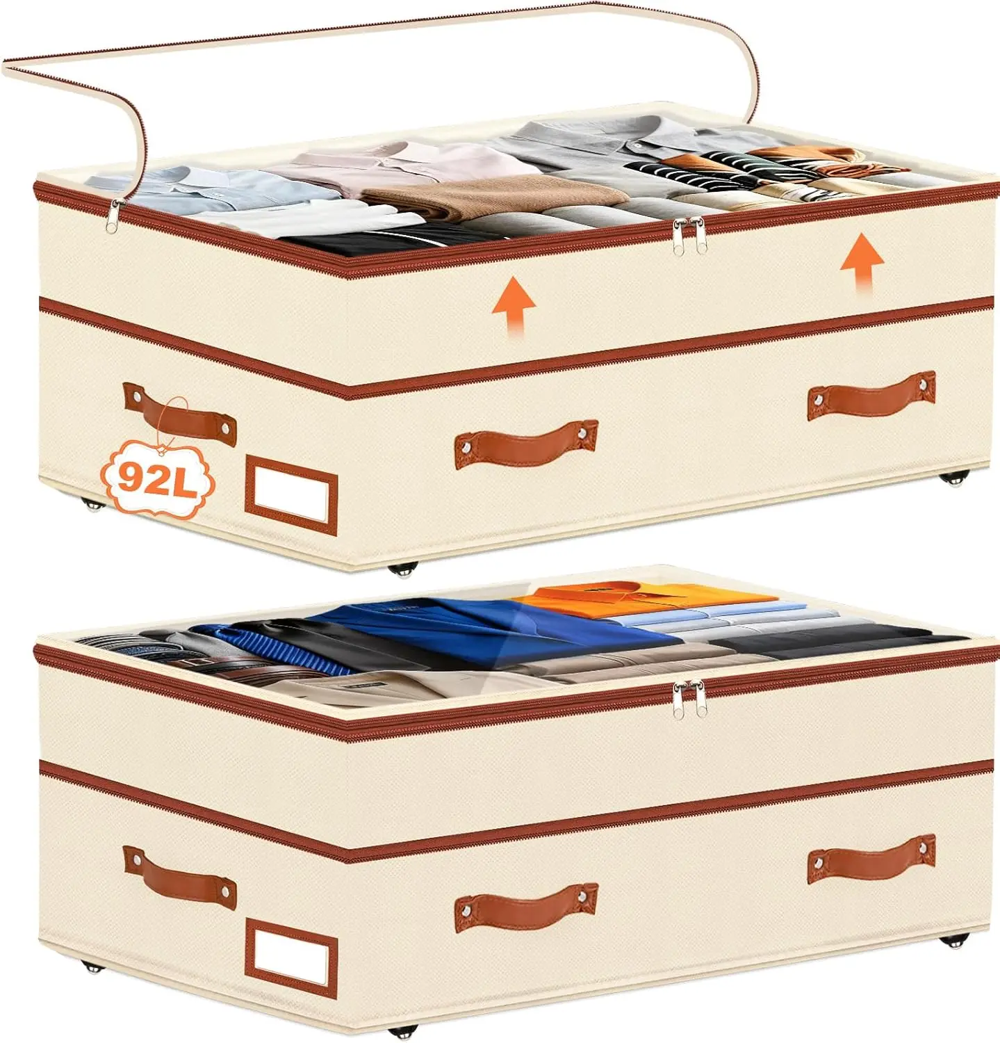 Adjustable Under Bed Storage Containers with Wheels, Clear Lids for Shoes Clothes Organizers, 92L Capacity (Beige)
Adjustable Under Bed Storage Containers with Wheels, Clear Lids for Shoes Clothes Organizers, 92L Capacity (Beige)