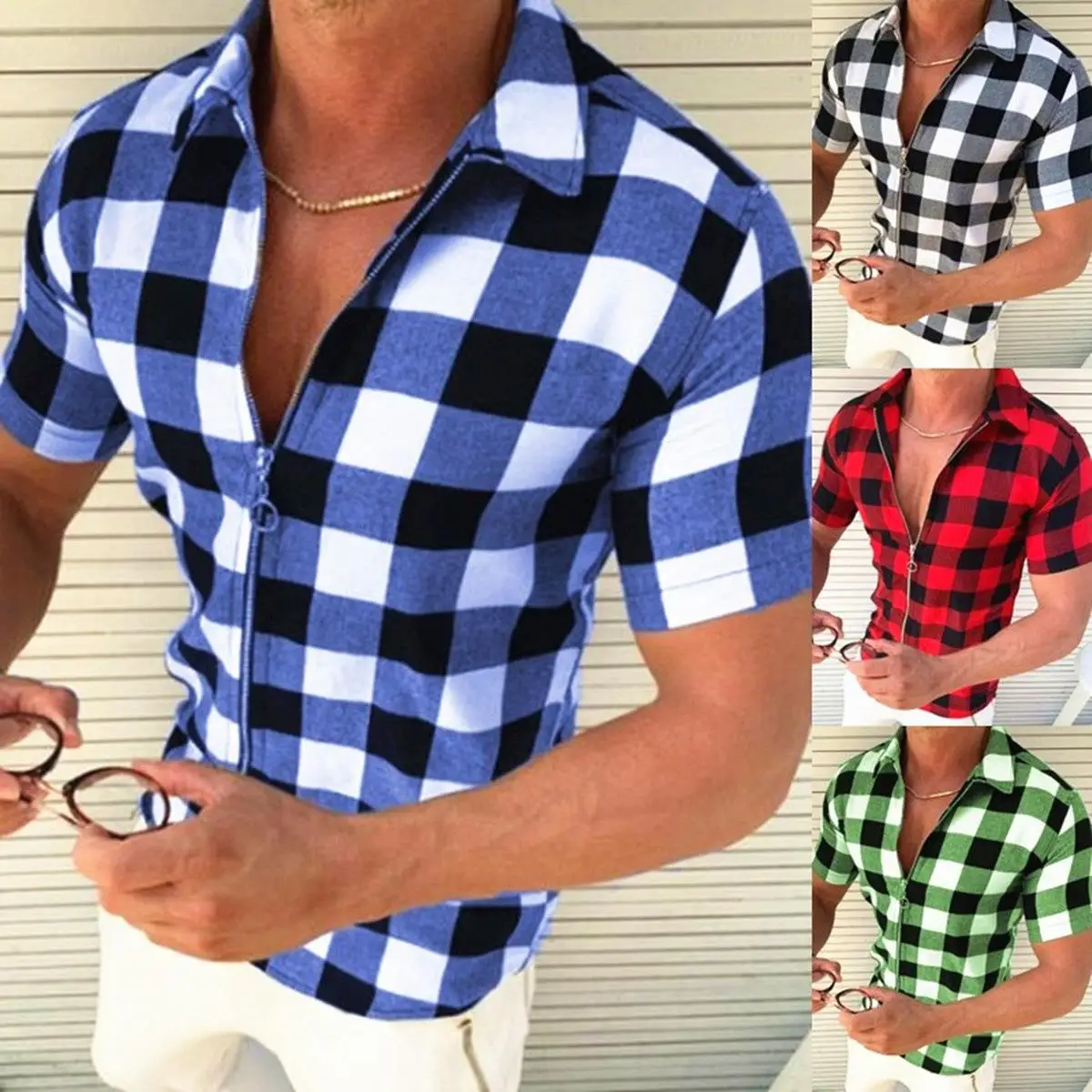 Men's Plaid Print Shirt Top Zipper Cardigan Casual Short Sleeve Polyester Fabric Daily Wear Comfortable Fit European Style
Men's Plaid Print Shirt Top Zipper Cardigan Casual Short Sleeve Polyester Fabric Daily Wear Comfortable Fit European Style