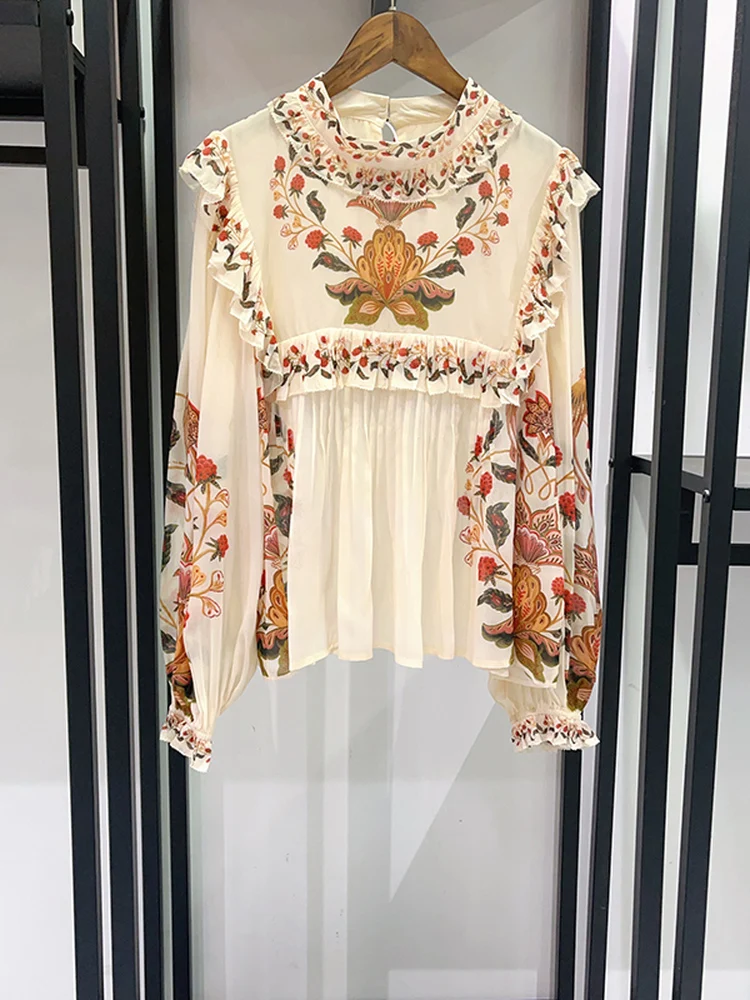 Spring Summer Lightweight Vintage Floral Print Ruffle Sleeve Loose round Neck Overhead Shirt for Women Breathable Long Sleeve
Spring Summer Lightweight Vintage Floral Print Ruffle Sleeve Loose round Neck Overhead Shirt for Women Breathable Long Sleeve