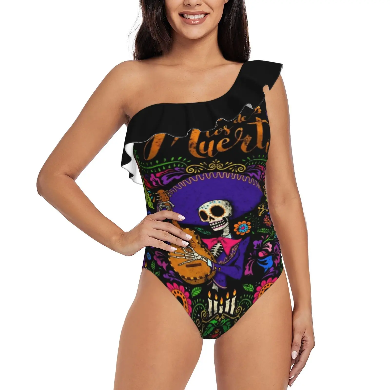 Dia De Los Muertos One Piece Swimwear One Shoulder Ruffle Swimsuit Women Backless Bathing Suit Day Of Dead Sugar Skull
Dia De Los Muertos One Piece Swimwear One Shoulder Ruffle Swimsuit Women Backless Bathing Suit Day Of Dead Sugar Skull