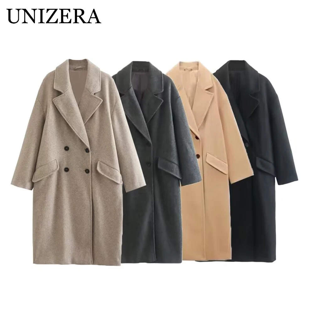 European and American style women's fashion loose and slimming double breasted design long woolen coat jacket
European and American style women's fashion loose and slimming double breasted design long woolen coat jacket