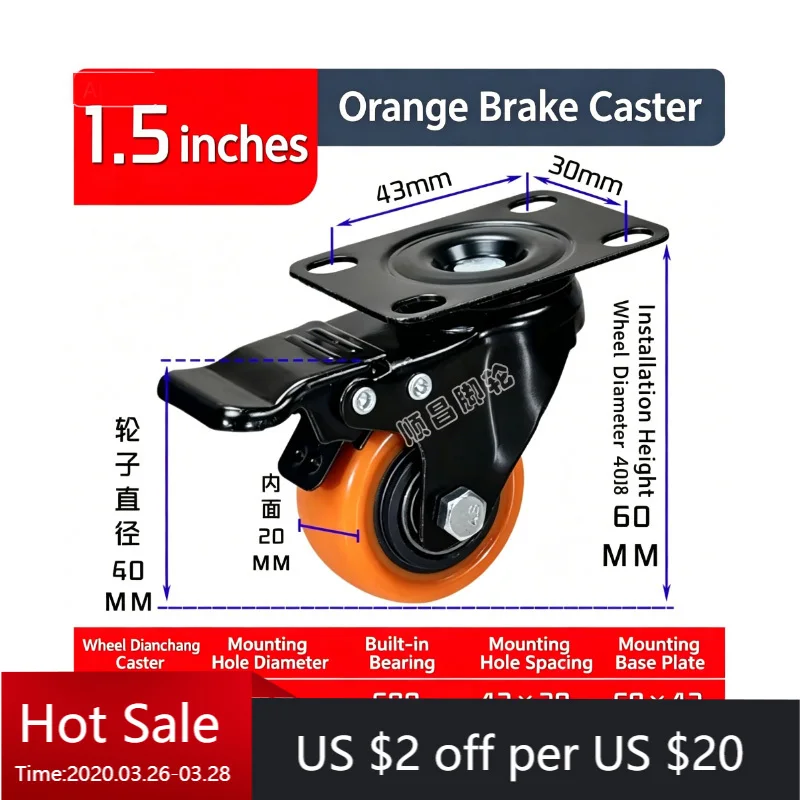 Heavy Duty 1.5 Inch Orange Casters 4 Pcs, Double Ball Bearing Swivel Wheels, High Load Capacity for Workbench, Cart & Equipment
Heavy Duty 1.5 Inch Orange Casters 4 Pcs, Double Ball Bearing Swivel Wheels, High Load Capacity for Workbench, Cart & Equipment