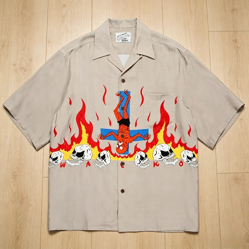Japanese Trend WACKO MARIA Hawaii Shirt Streetwear Flame Skull Print Aloha Shirts Rock Vintage Short Sleeves
Japanese Trend WACKO MARIA Hawaii Shirt Streetwear Flame Skull Print Aloha Shirts Rock Vintage Short Sleeves