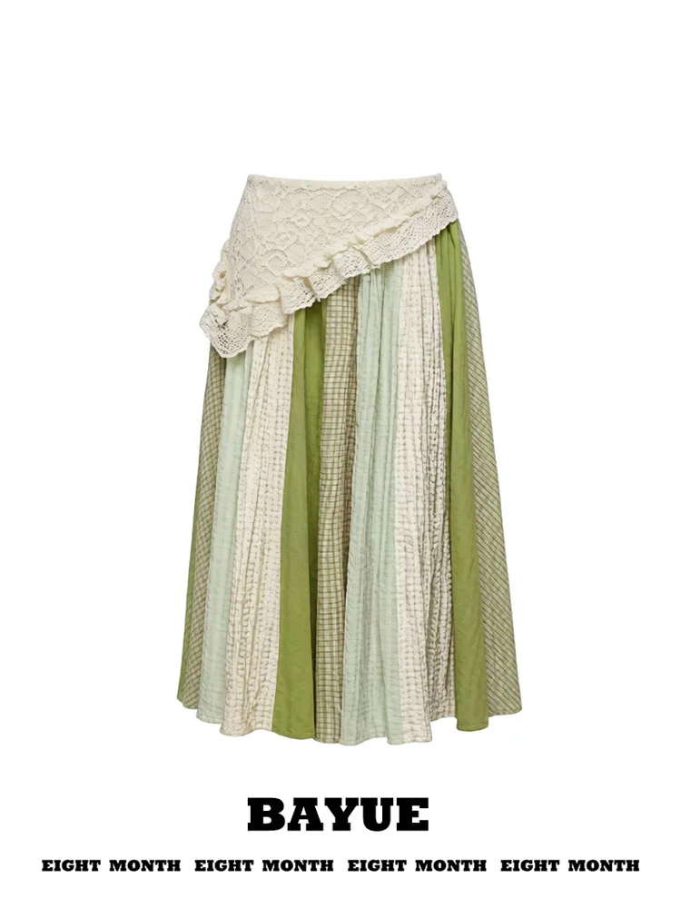 Retro Green Floral Plaid Splicing Elastic Waist A-Line Skirt Lace Curtain True Two-Piece Long Skirts Spring Summer
Retro Green Floral Plaid Splicing Elastic Waist A-Line Skirt Lace Curtain True Two-Piece Long Skirts Spring Summer