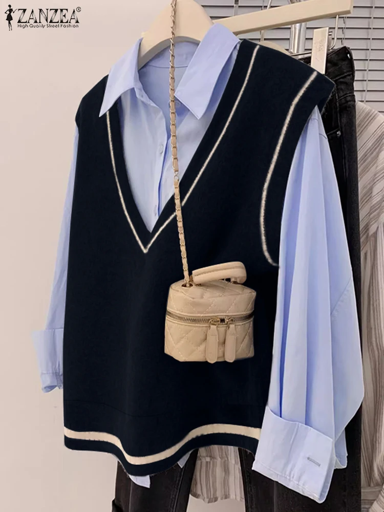 ZANZEA Spring Knitted Basic Shirt Women Sweater Vests Casual V Neck Sleeveless Pullovers Mujer Elegant Patchwork Work Tank Tops
ZANZEA Spring Knitted Basic Shirt Women Sweater Vests Casual V Neck Sleeveless Pullovers Mujer Elegant Patchwork Work Tank Tops