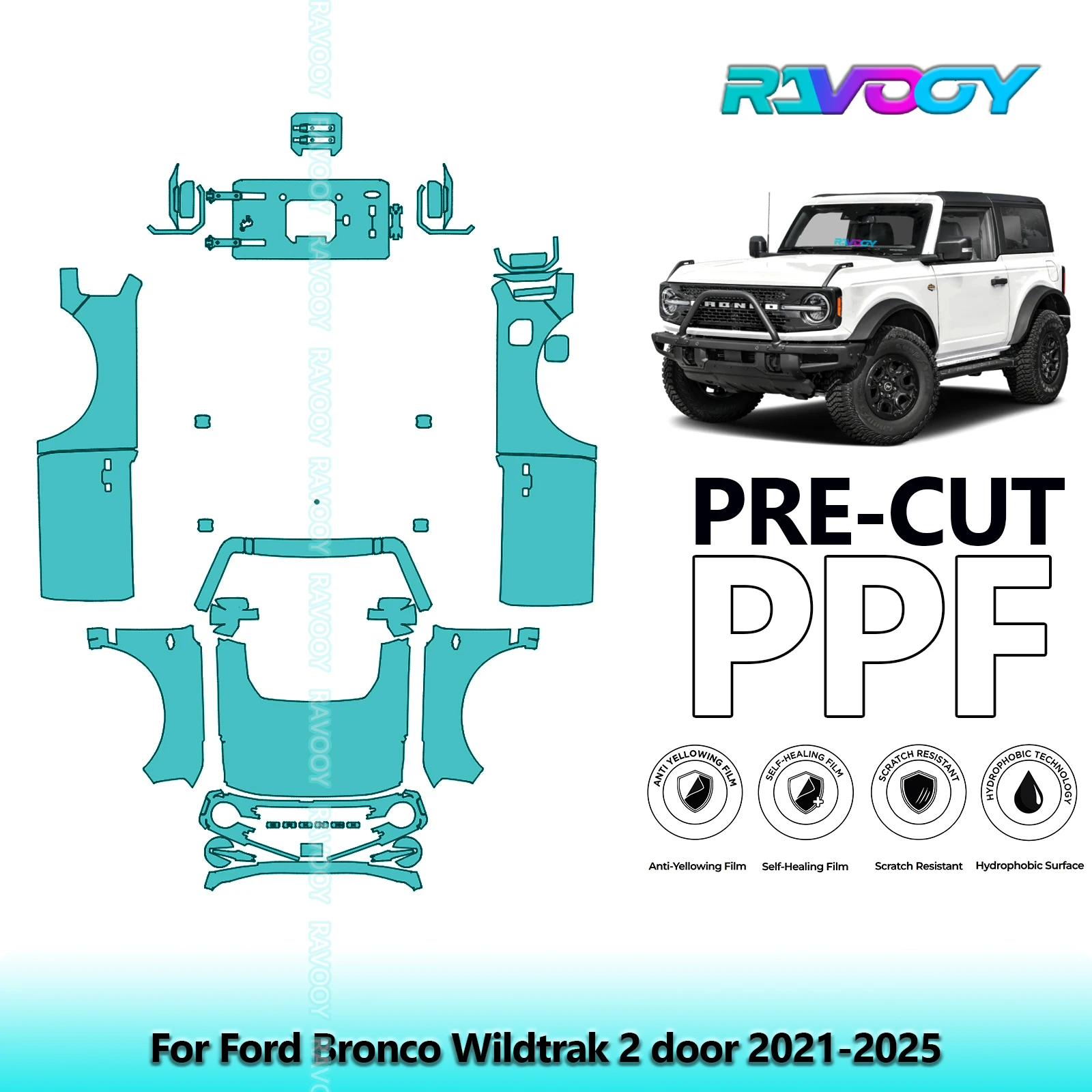 Car Precut PPF Paint Protection Film Full Vehicle For Ford Bronco Wildtrak 2 door 2021-2025
Car Precut PPF Paint Protection Film Full Vehicle For Ford Bronco Wildtrak 2 door 2021-2025